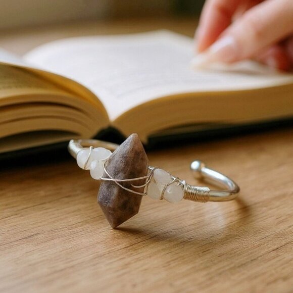 Sunstone Wire Wrap Cuff ✦ 14Kt Gold Over Copper ✦ Moonstone Accents Tailsman - Picture 1 of 12